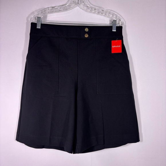 SPANX Ponte Button Tab Black High-Waist Bermuda Shorts Front Pockets Size XL - Picture 2 of 9